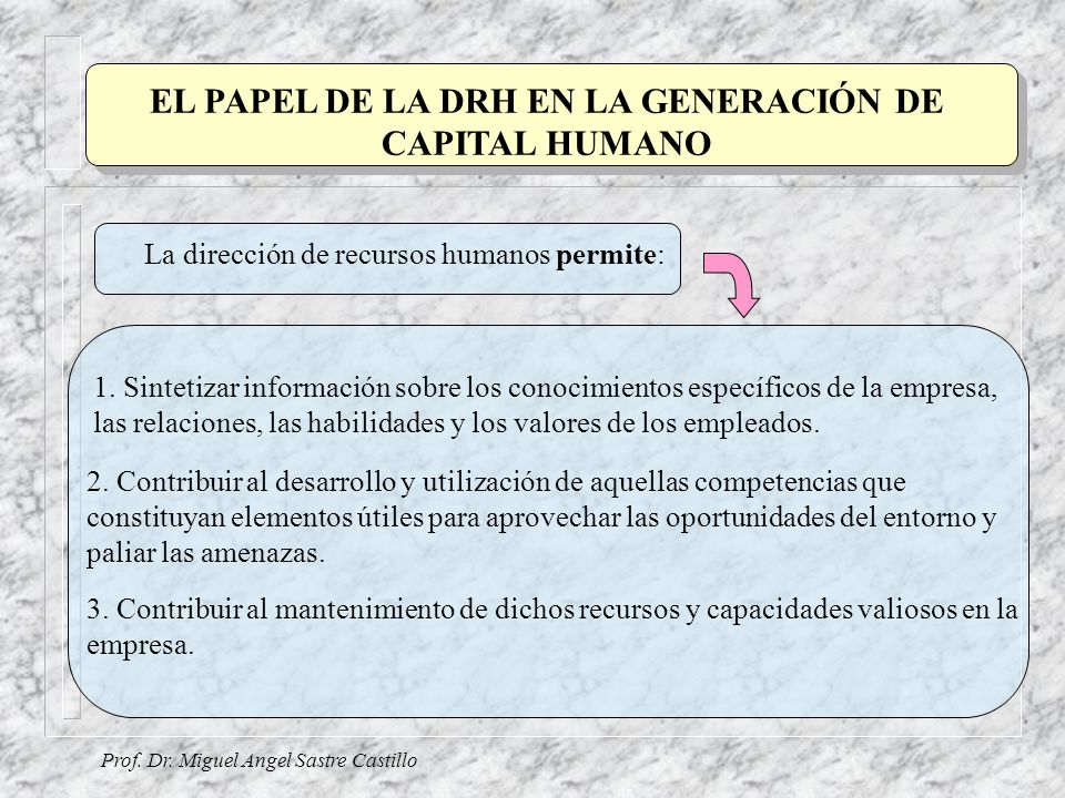 EL PAPEL DE LA DRH EN LA GENERACIÓN DE CAPITAL HUMANO