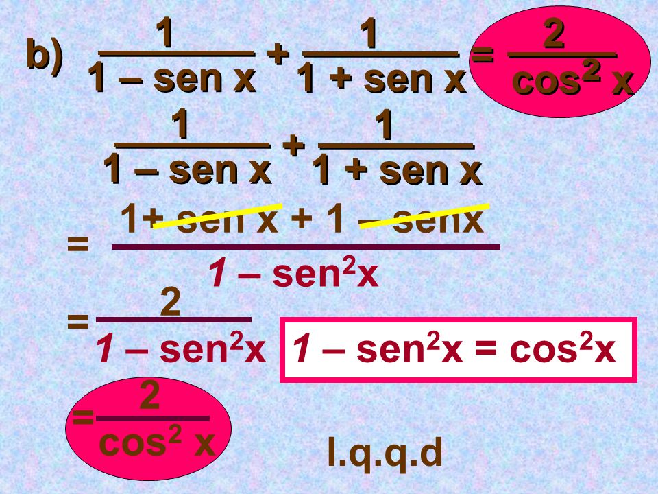 1 – sen x sen x + 2 b) = cos2 x 1 – sen x sen x +