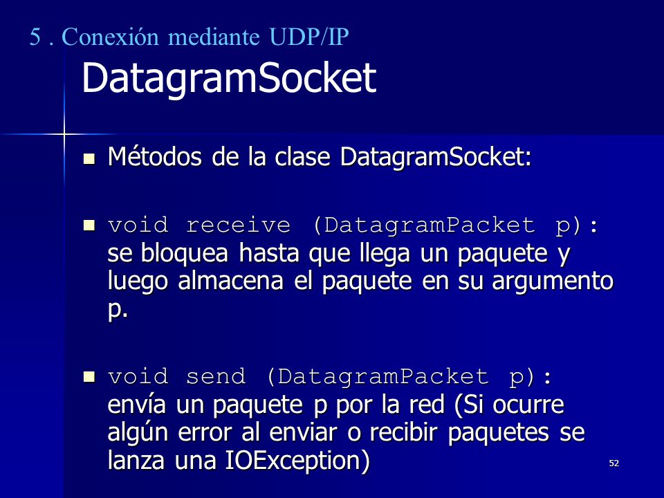 DatagramSocket 5 . Conexión mediante UDP/IP