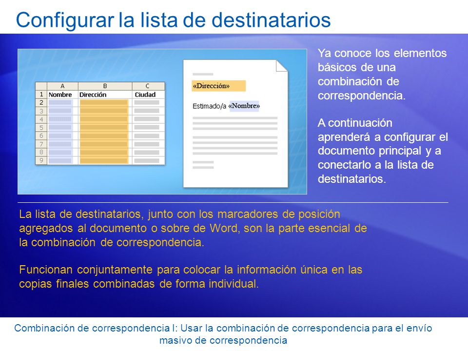 Configurar la lista de destinatarios