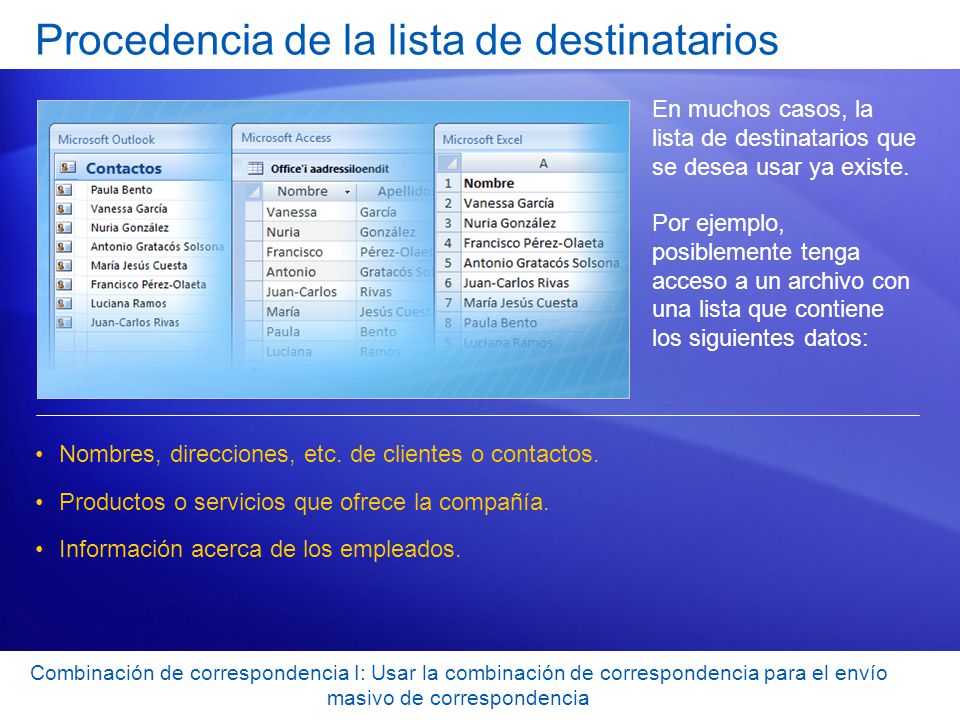 Procedencia de la lista de destinatarios