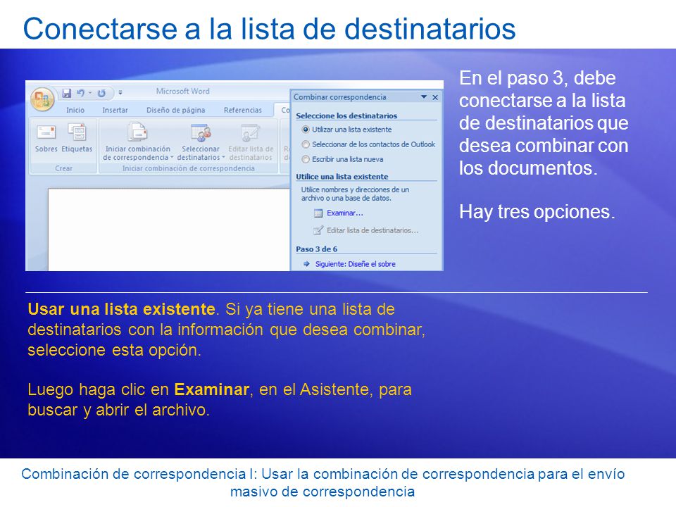 Conectarse a la lista de destinatarios