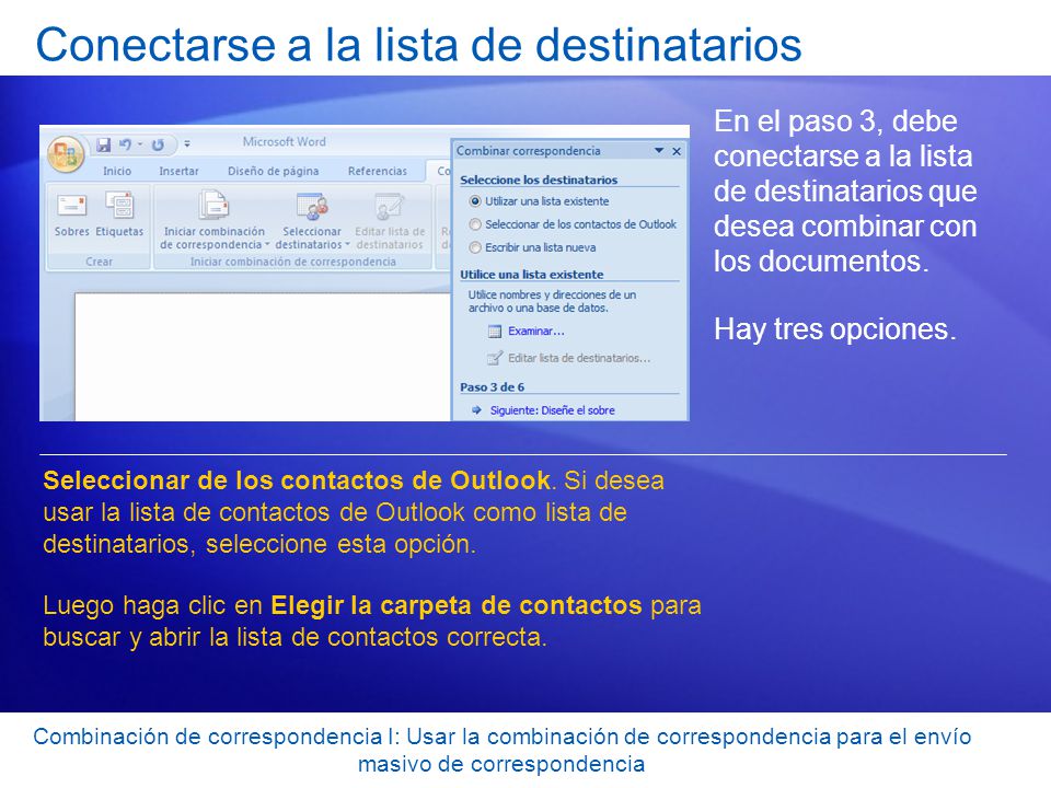 Conectarse a la lista de destinatarios