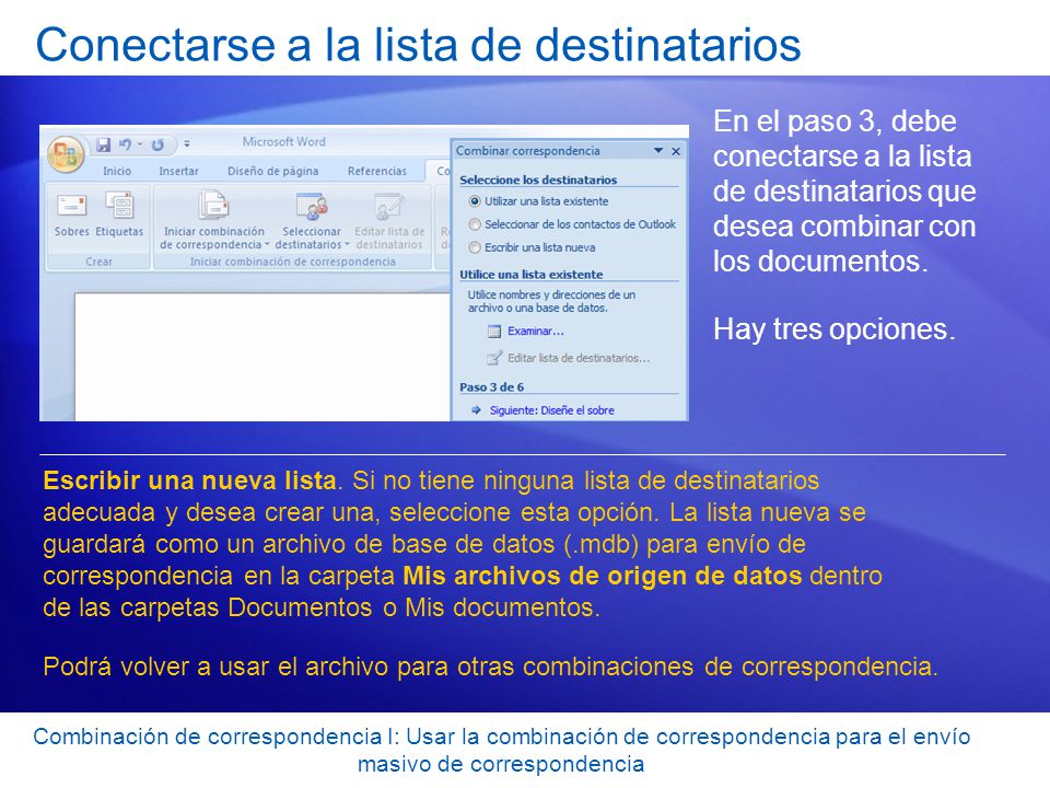 Conectarse a la lista de destinatarios