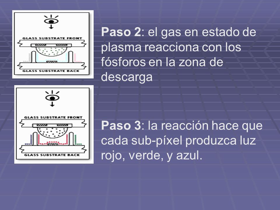 Paso 2: el gas en estado de plasma reacciona con los fósforos en la zona de descarga