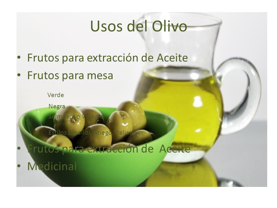 Usos del Olivo Frutos para extracción de Aceite Frutos para mesa Verde