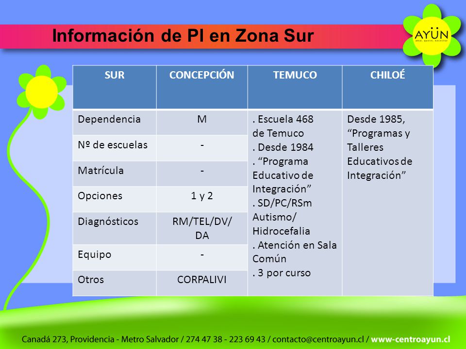 Información de PI en Zona Sur