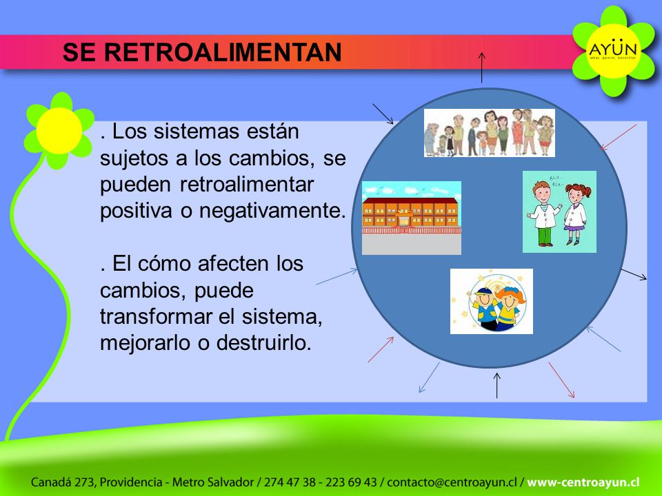 SE RETROALIMENTAN . Los sistemas están sujetos a los cambios, se pueden retroalimentar positiva o negativamente.