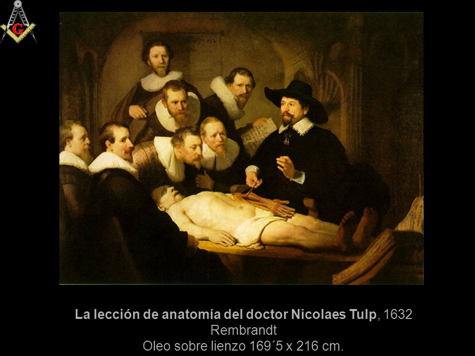 La lección de anatomía del doctor Nicolaes Tulp, 1632 Rembrandt Oleo sobre lienzo 169´5 x 216 cm.