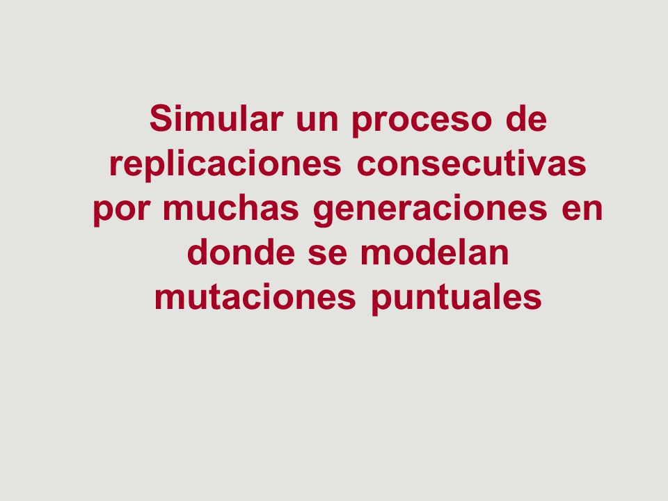 Simular un proceso de replicaciones consecutivas por muchas generaciones en donde se modelan mutaciones puntuales