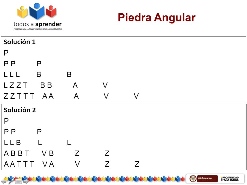 Piedra Angular Solución 1 P P P P L L L B B L Z Z T B B A V Z Z T T T A A A V V Solución 2. P. P P P.