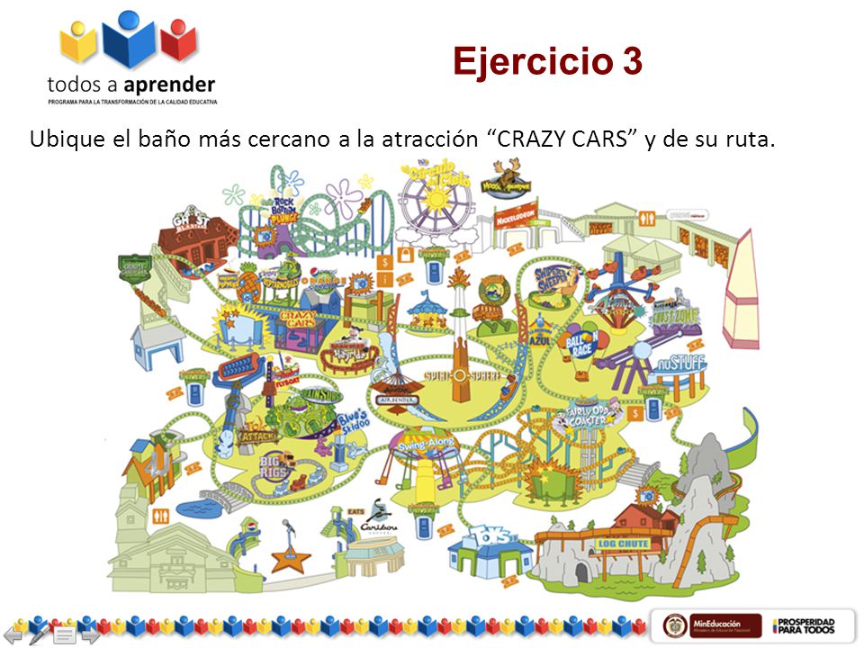 Ejercicio 3 Ubique el baño más cercano a la atracción CRAZY CARS y de su ruta.