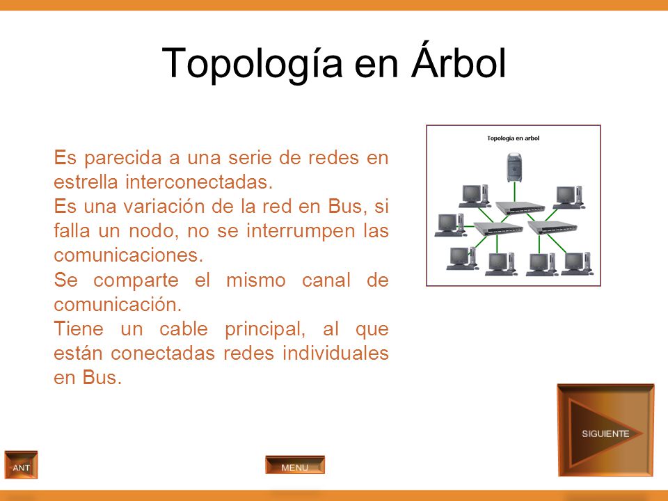 Topología en Árbol Es parecida a una serie de redes en estrella interconectadas.
