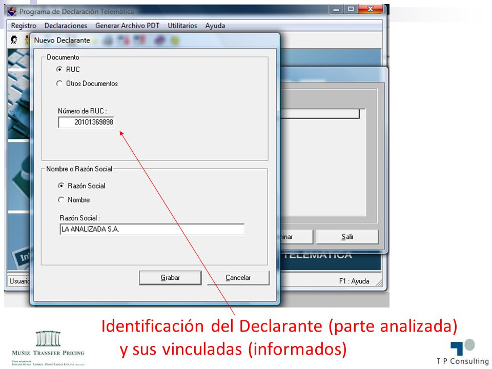 Identificación del Declarante (parte analizada) y sus vinculadas (informados)