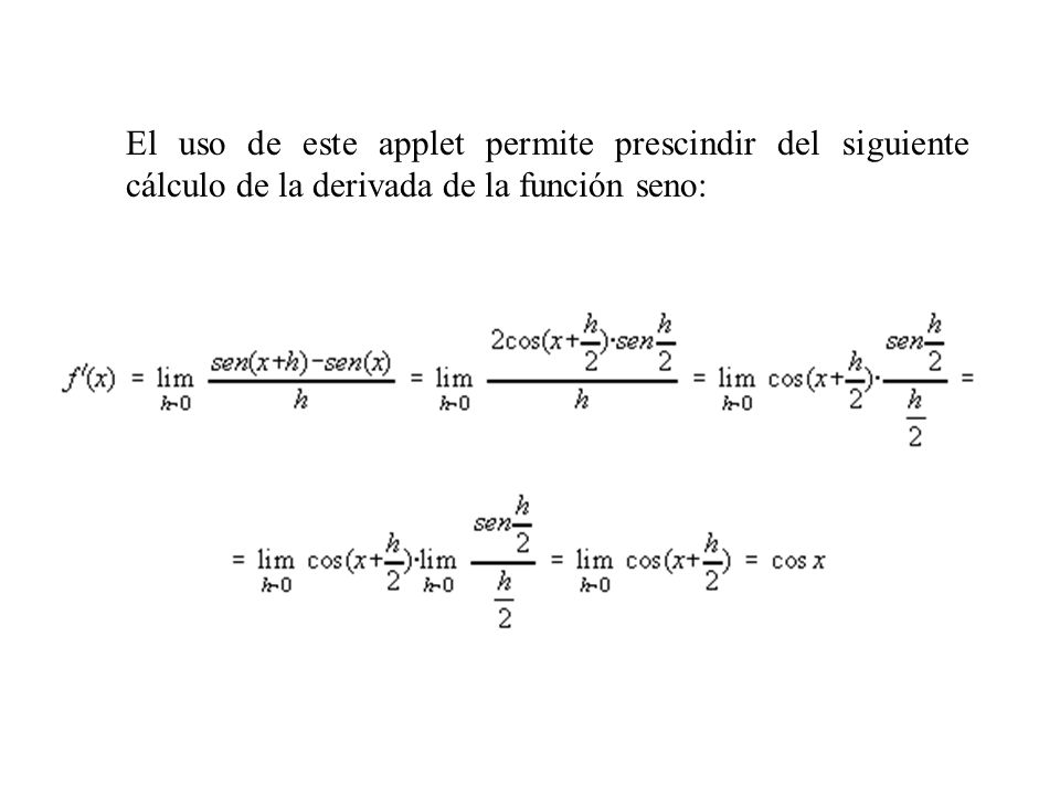 El uso de este applet permite prescindir del siguiente cálculo de la derivada de la función seno: