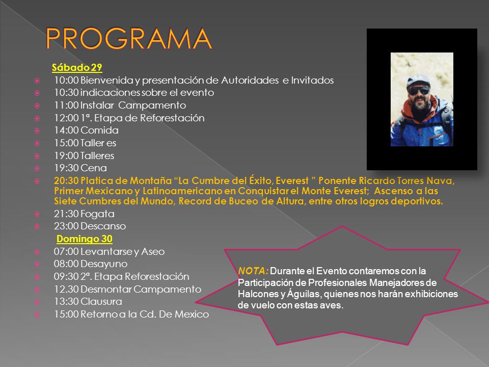 PROGRAMA Sábado :00 Bienvenida y presentación de Autoridades e Invitados. 10:30 indicaciones sobre el evento.