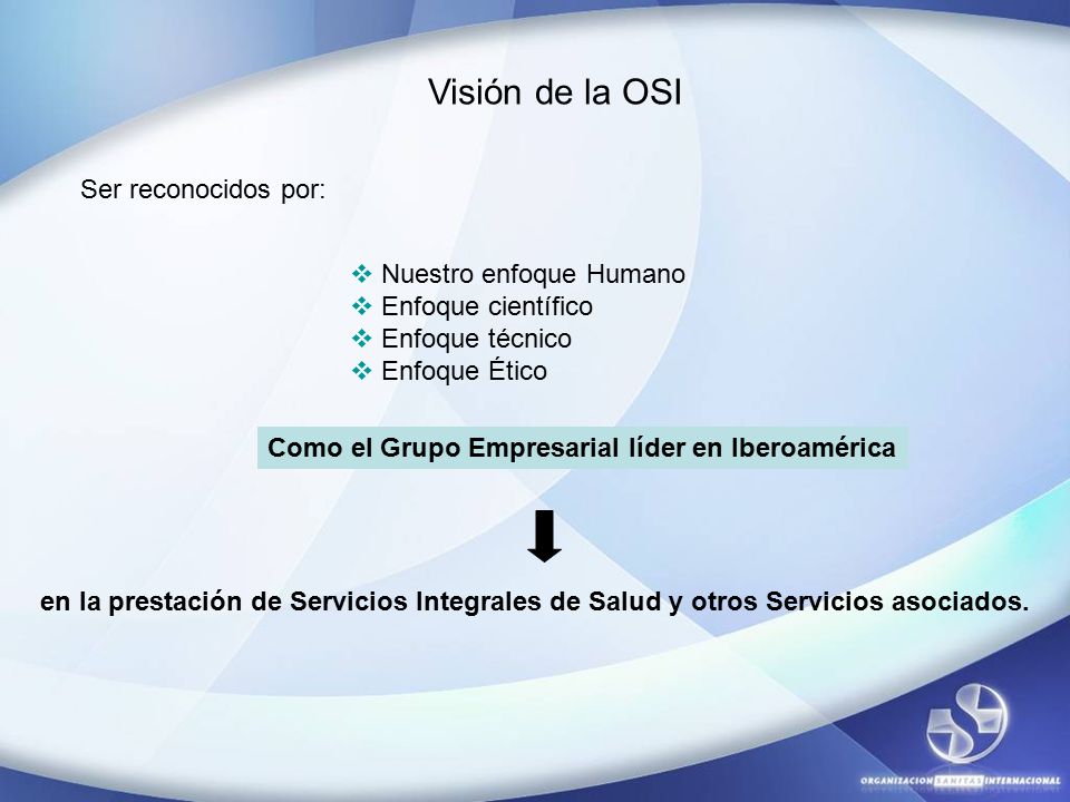 Visión de la OSI Ser reconocidos por: Nuestro enfoque Humano