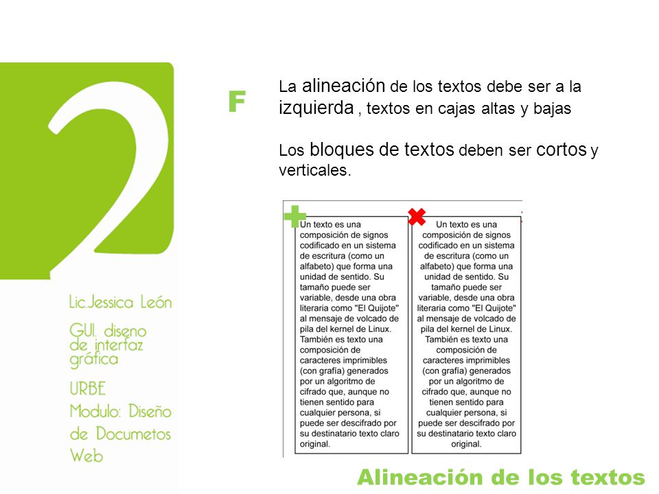 F Alineación de los textos