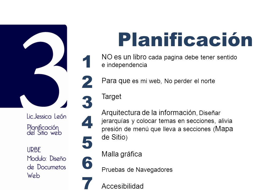 Planificación NO es un libro cada pagina debe tener sentido e independencia.