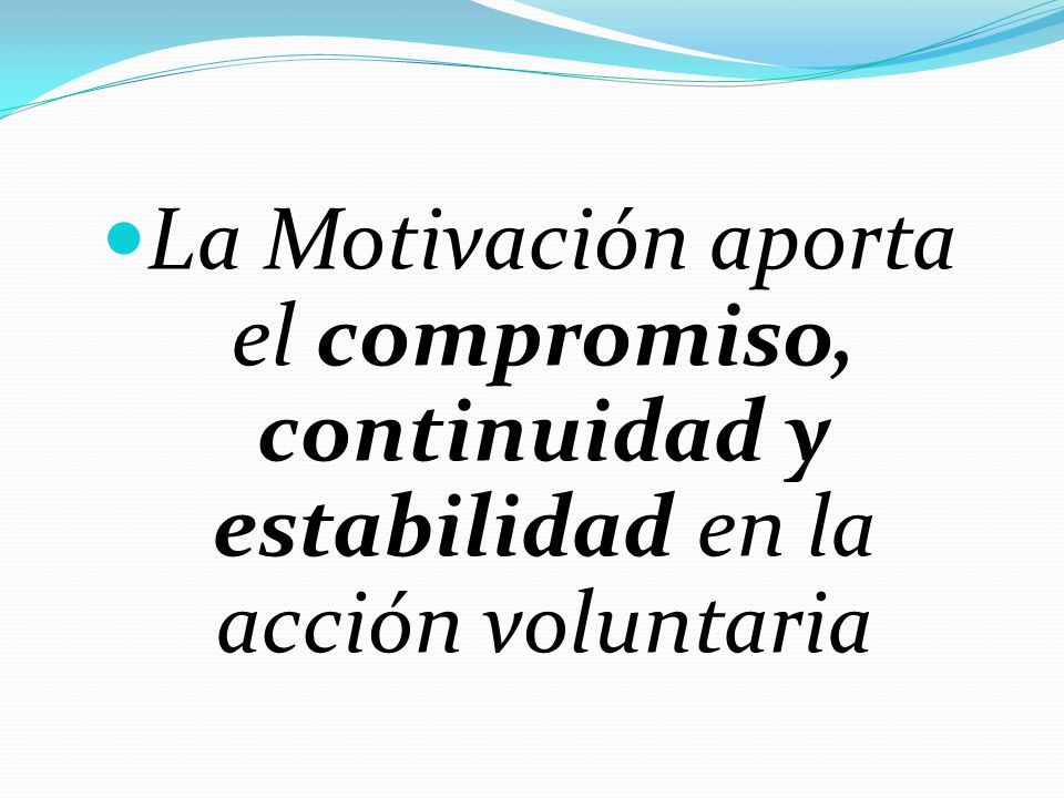 La Motivación aporta el compromiso, continuidad y estabilidad en la acción voluntaria