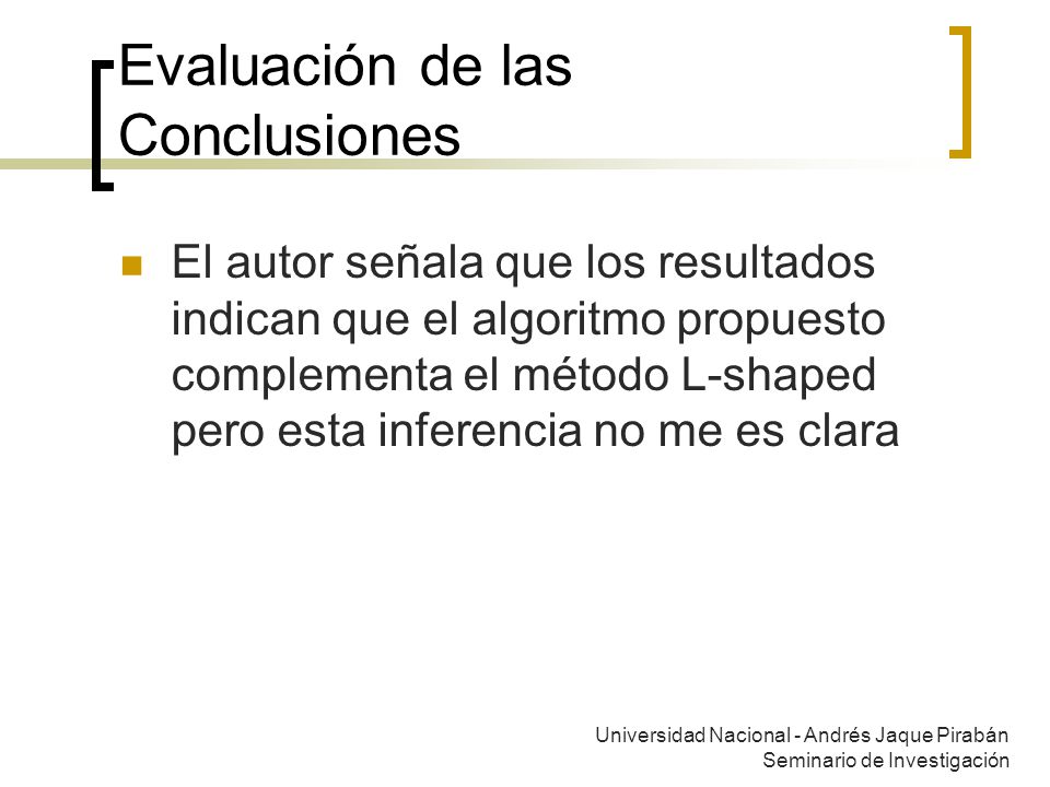 Evaluación de las Conclusiones