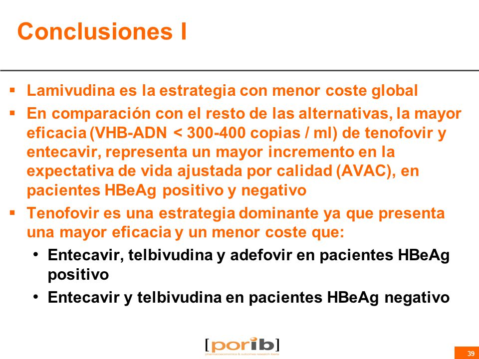 Conclusiones I Lamivudina es la estrategia con menor coste global