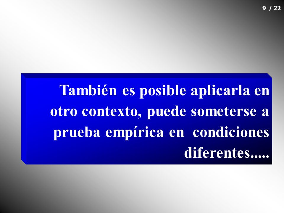 También es posible aplicarla en otro contexto, puede someterse a prueba empírica en condiciones diferentes.....