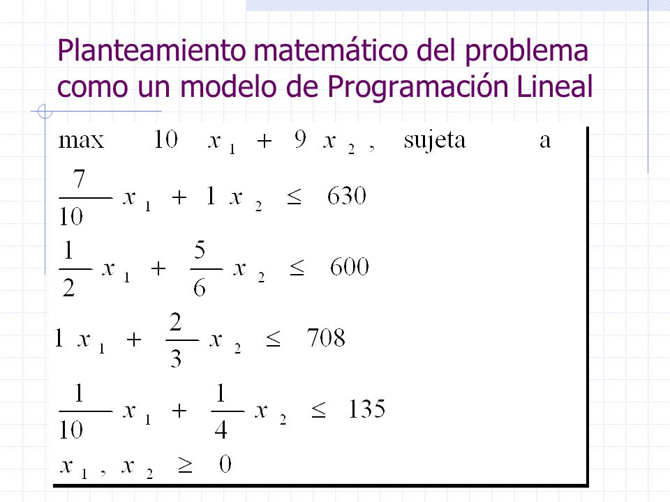 Planteamiento matemático del problema como un modelo de Programación Lineal
