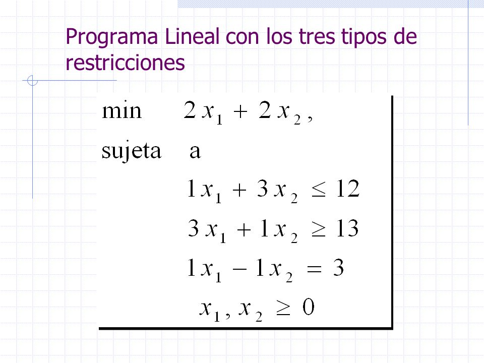 Programa Lineal con los tres tipos de restricciones