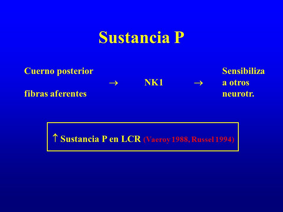 Sustancia P Cuerno posterior Sensibiliza  NK1  a otros