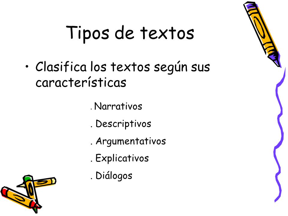 Tipos de textos Clasifica los textos según sus características