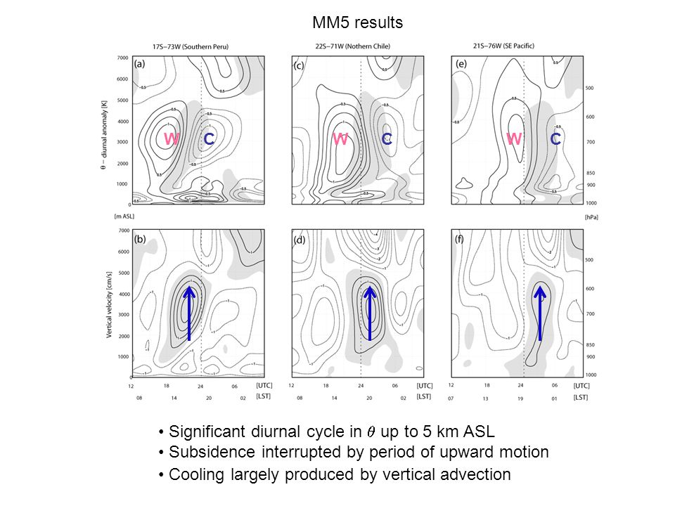 MM5 results W C W C W C. Significant diurnal cycle in  up to 5 km ASL.