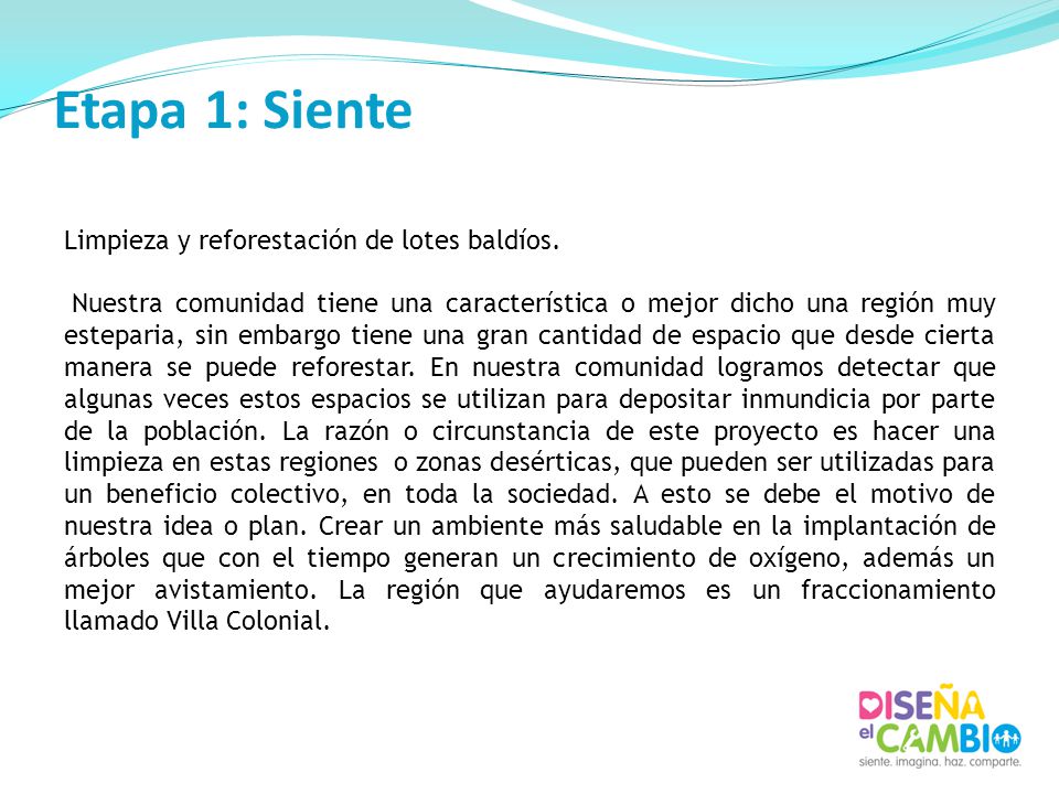 Etapa 1: Siente Limpieza y reforestación de lotes baldíos.