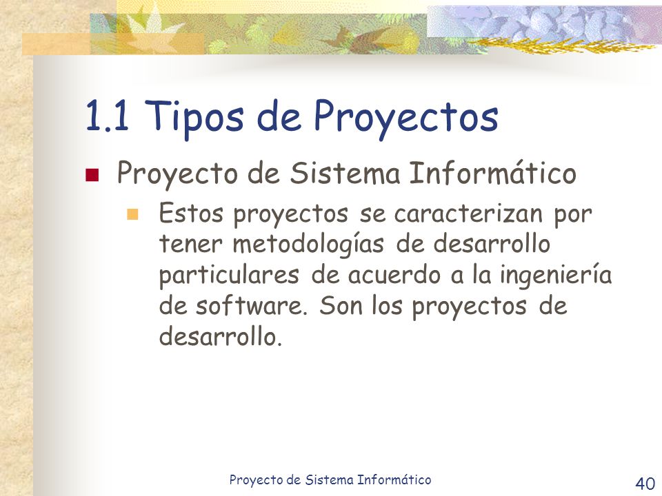 1.1 Tipos de Proyectos Proyecto de Sistema Informático