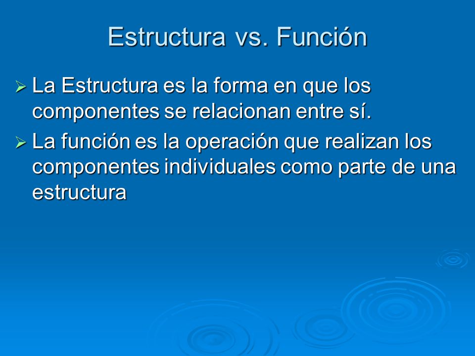 Estructura vs. Función La Estructura es la forma en que los componentes se relacionan entre sí.