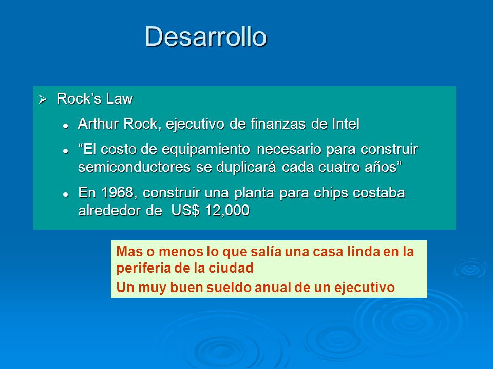 Desarrollo Rock’s Law Arthur Rock, ejecutivo de finanzas de Intel