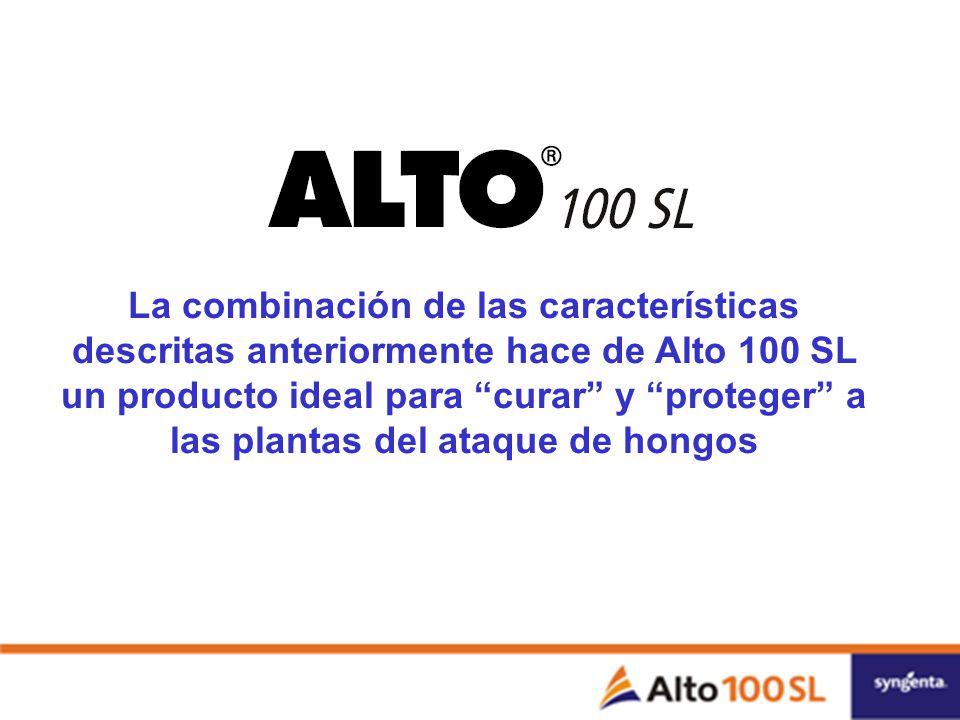 La combinación de las características descritas anteriormente hace de Alto 100 SL un producto ideal para curar y proteger a las plantas del ataque de hongos