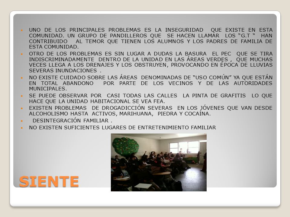 UNO DE LOS PRINCIPALES PROBLEMAS ES LA INSEGURIDAD QUE EXISTE EN ESTA COMUNIDAD. UN GRUPO DE PANDILLEROS QUE SE HACEN LLAMAR LOS G.T HAN CONTRIBUIDO AL TEMOR QUE TIENEN LOS ALUMNOS Y LOS PADRES DE FAMILIA DE ESTA COMUNIDAD.