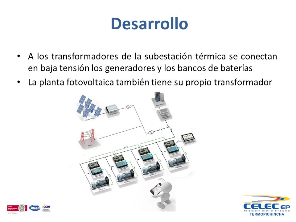 Desarrollo A los transformadores de la subestación térmica se conectan en baja tensión los generadores y los bancos de baterías.