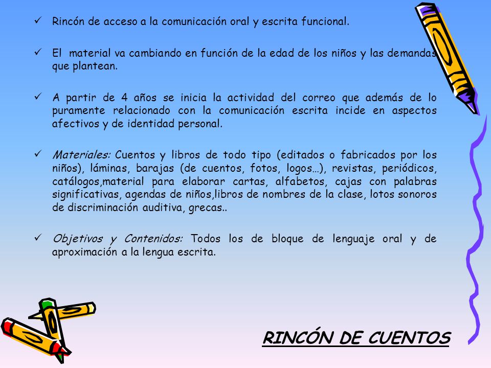 Rincón de acceso a la comunicación oral y escrita funcional.