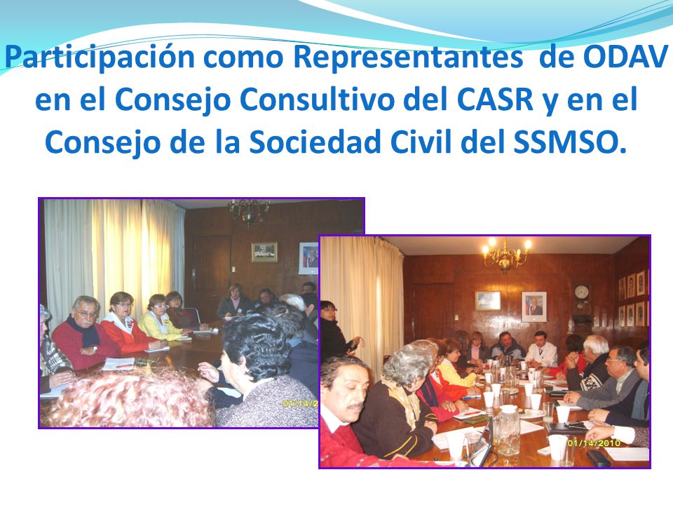 Participación como Representantes de ODAV en el Consejo Consultivo del CASR y en el Consejo de la Sociedad Civil del SSMSO.