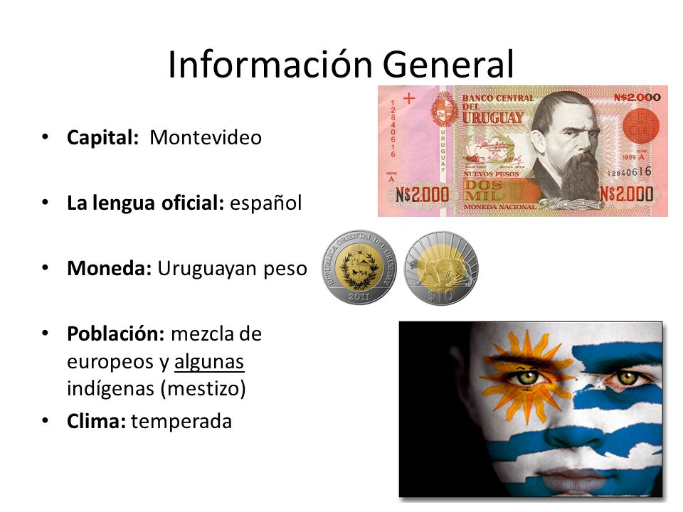 Información General Capital: Montevideo La lengua oficial: español