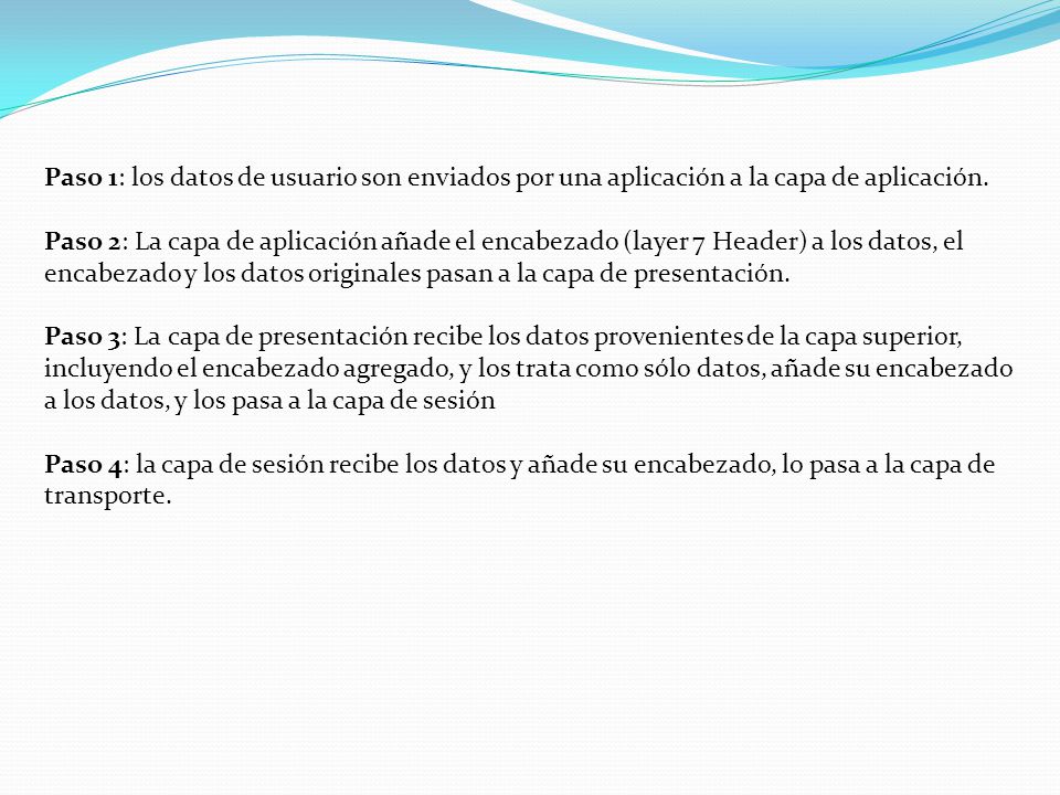 Paso 1: los datos de usuario son enviados por una aplicación a la capa de aplicación.