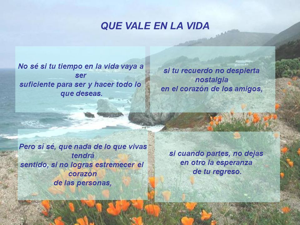 QUE VALE EN LA VIDA No sé si tu tiempo en la vida vaya a