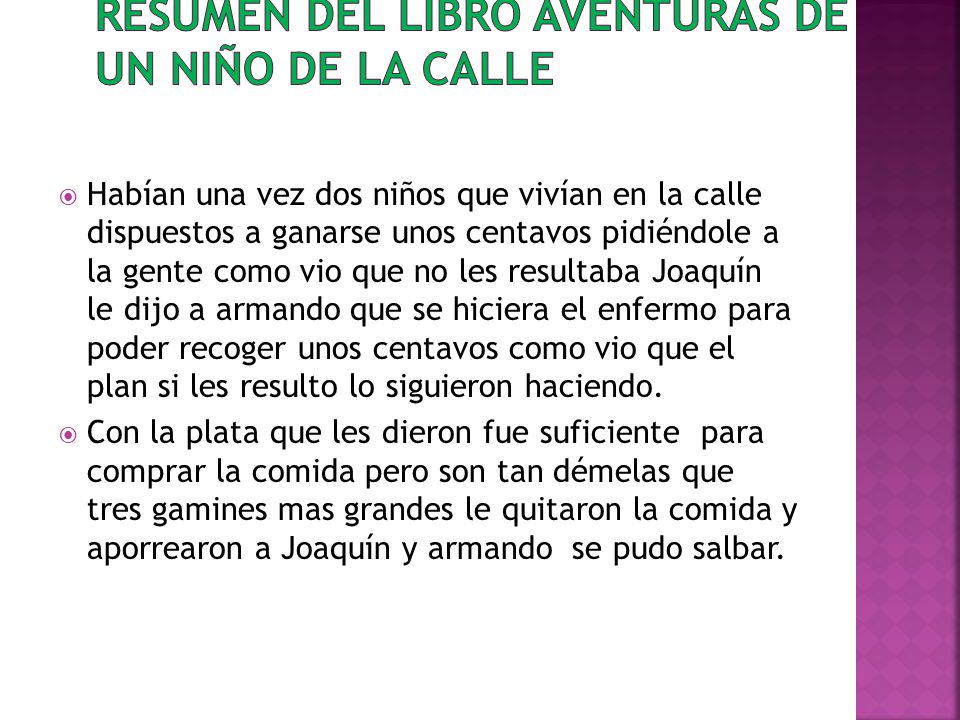Resumen del libro aventuras de un niño de la calle