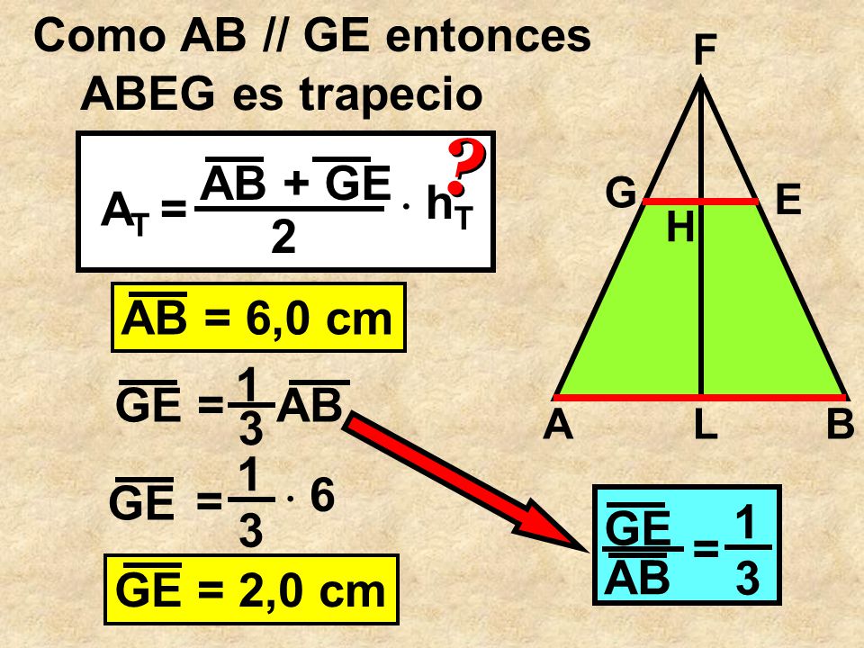 Como AB // GE entonces ABEG es trapecio AB + GE  hT AT = 2