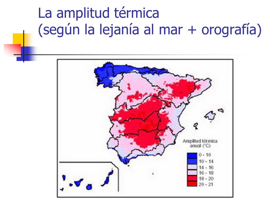 La amplitud térmica (según la lejanía al mar + orografía)