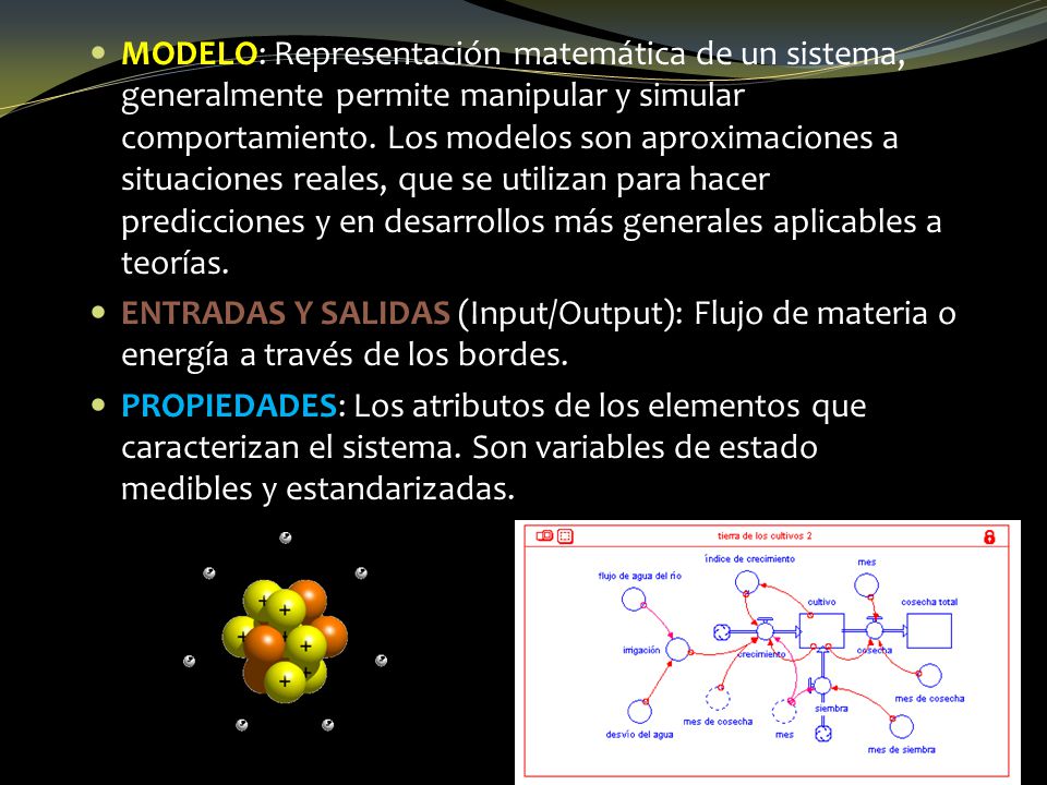 MODELO: Representación matemática de un sistema, generalmente permite manipular y simular comportamiento. Los modelos son aproximaciones a situaciones reales, que se utilizan para hacer predicciones y en desarrollos más generales aplicables a teorías.