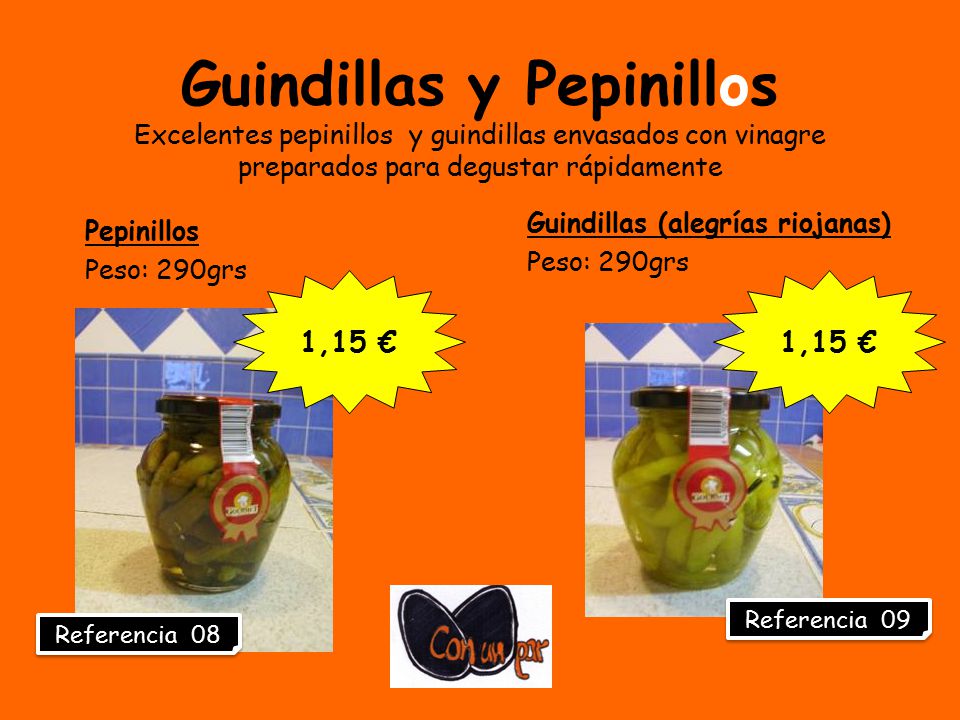Guindillas y Pepinillos Excelentes pepinillos y guindillas envasados con vinagre preparados para degustar rápidamente