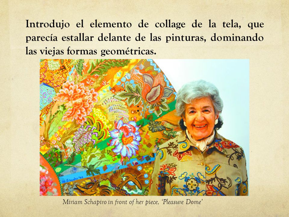 Introdujo el elemento de collage de la tela, que parecía estallar delante de las pinturas, dominando las viejas formas geométricas.